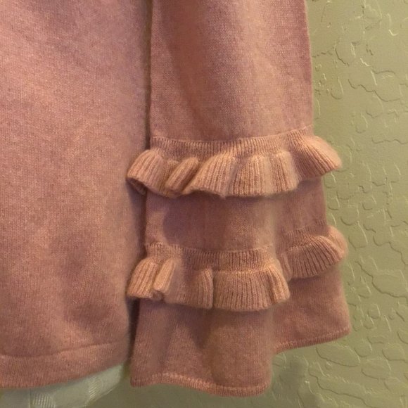 NEW! Charter Club 100% Luxury Cashmere Pink Ruffle Sleeve Sweater M COZY KNIT - Picture 3 of 4